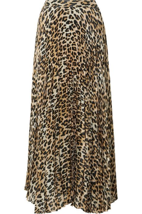 Katz pleated metallic leopard-print silk-blend gauze maxi skirt