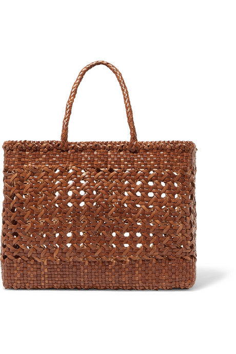 Cannage big woven leather tote