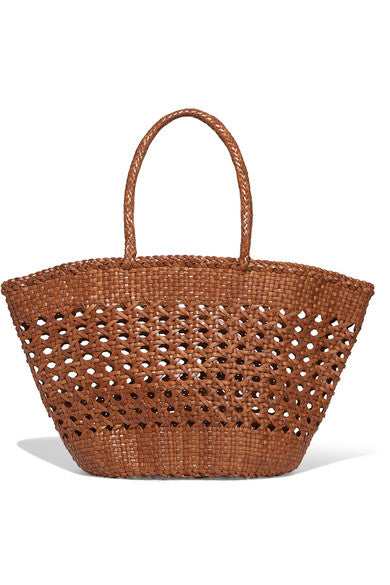 Cannage woven leather tote