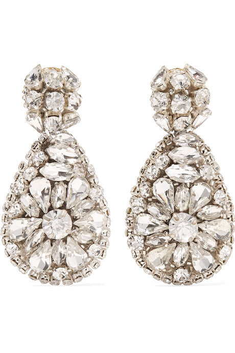 Silver-tone crystal clip earrings