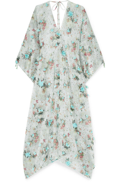 Delos appliquéd floral-print chiffon kaftan