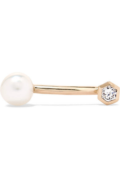 10-karat gold, diamond and pearl earring