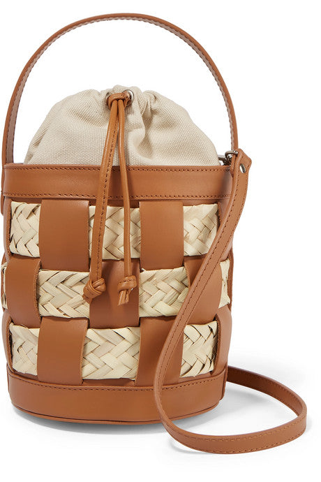 Galeda mini woven leather, raffia and canvas bucket bag