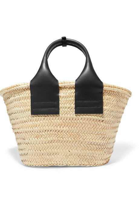 Cistell leather-trimmed straw tote