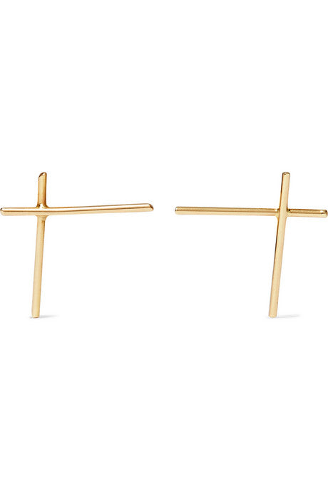 Wire Cross 18-karat gold earrings