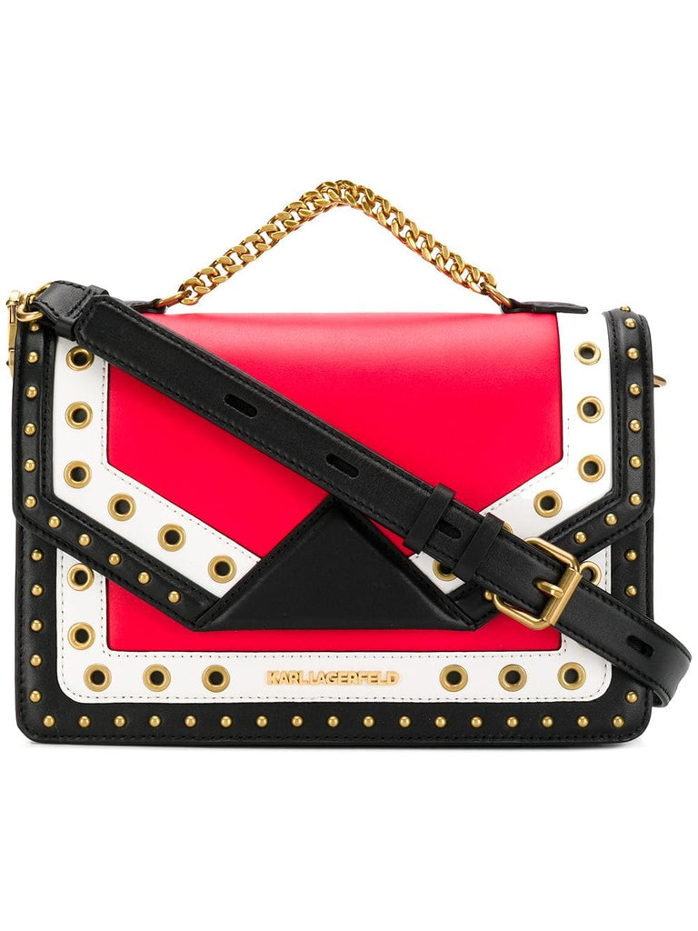 studded colour block shoulder bag