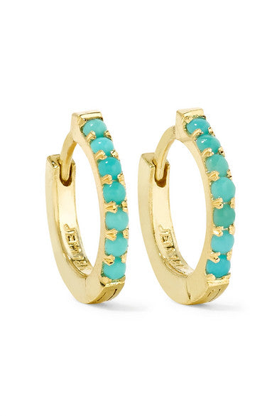 Huggy 18-karat gold turquoise hoop earrings