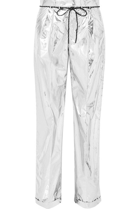 Metallic coated shell wide-leg pants