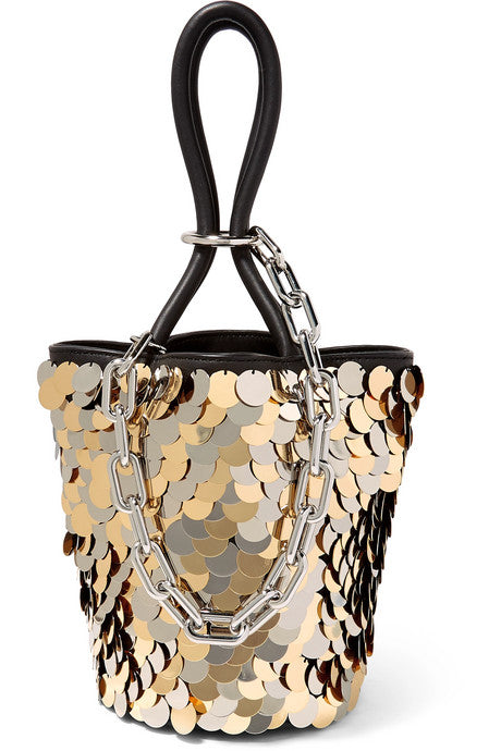 Roxy mini paillette-embellished leather bucket bag