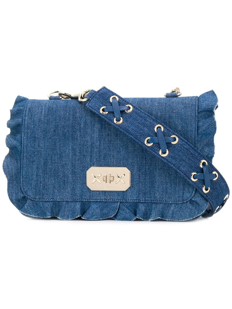 RED(V) ruffle trim denim bag