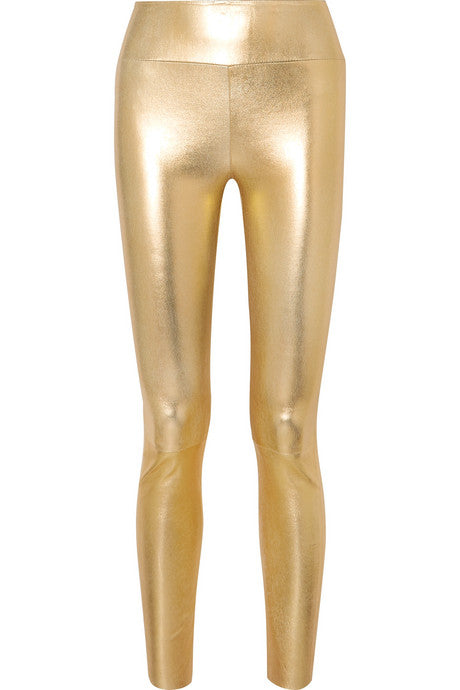 Metallic leather leggings