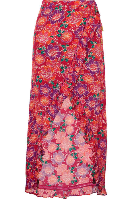 Stevie ruffled floral-print crepe de chine wrap maxi skirt