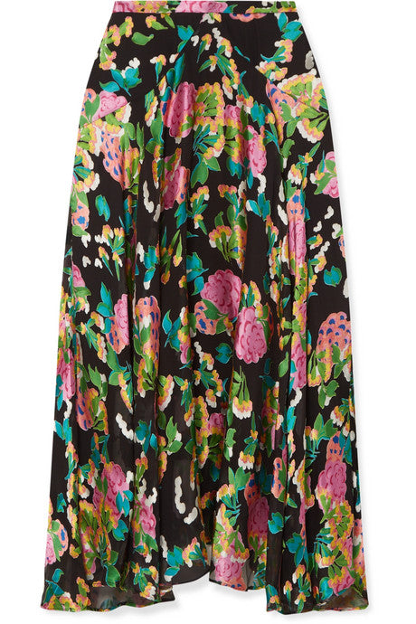 Ida floral-print devoré silk-blend satin midi skirt