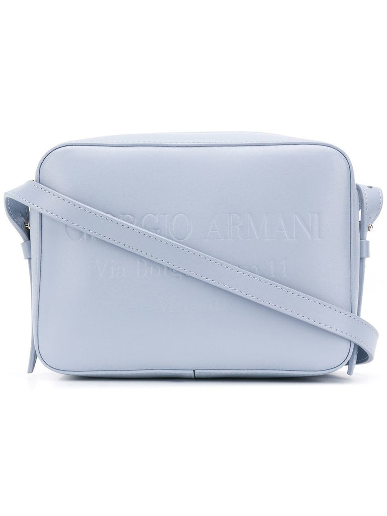 embossed logo shoulder bag