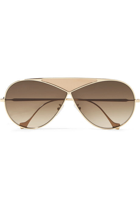 Puzzle medium aviator-style gold-tone and leather sunglasses