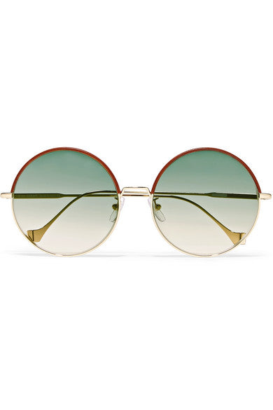 Sharon round-frame gold-tone and leather sunglasses