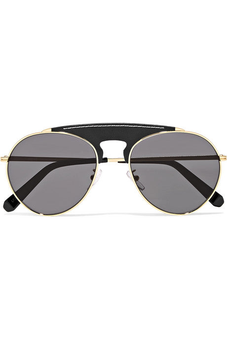 Sasha aviator-style gold-tone and leather sunglasses