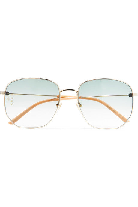 Hexagon-frame gold-tone and acetate sunglasses