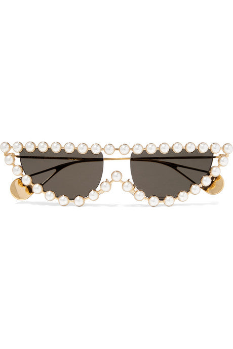 Cat-eye faux pearl-embellished gold-tone sunglasses