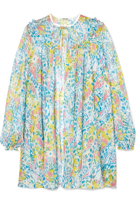 Cape-effect printed chiffon blouse