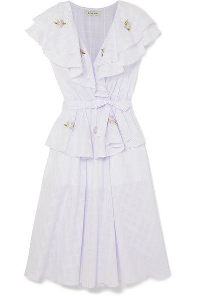 Sailor ruffled embroidered linen dress