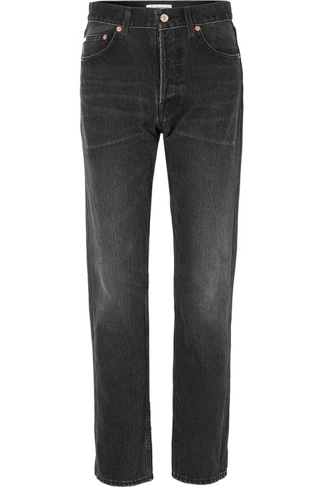 Distressed high-rise straight-leg jeans