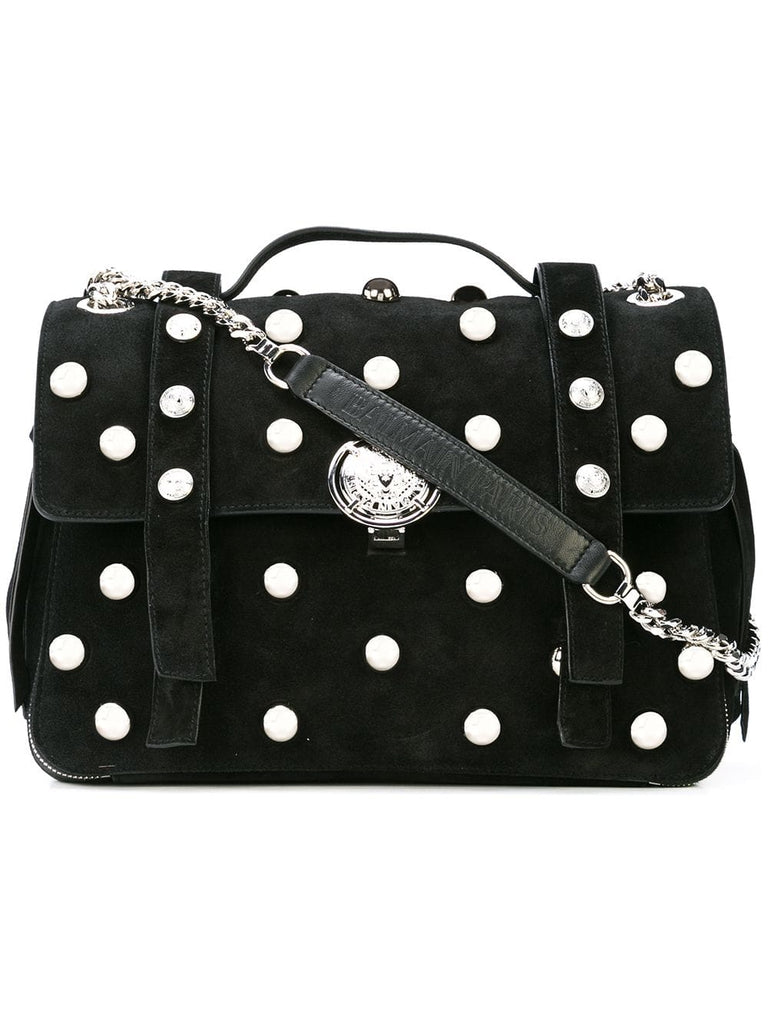 foldover studded shoulder bag