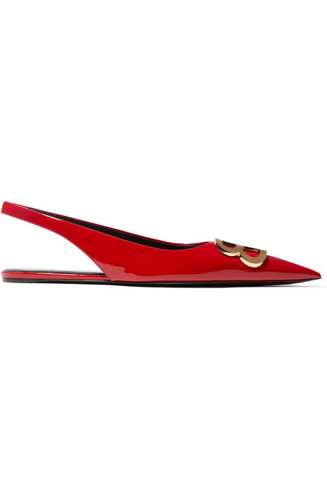 Knife logo-embellished patent-leather point-toe flats