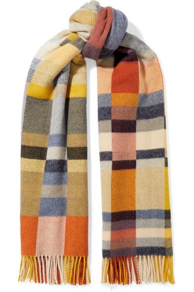 Tableau fringed checked wool and cashmere-blend scarf