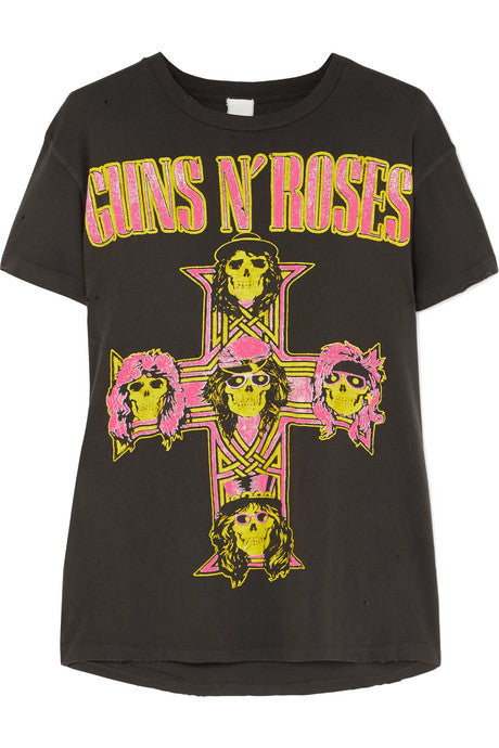 Guns n Roses neon distressed printed cotton-jersey T-shirt