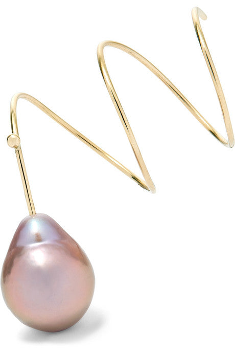 Swirly 14-karat gold pearl earring