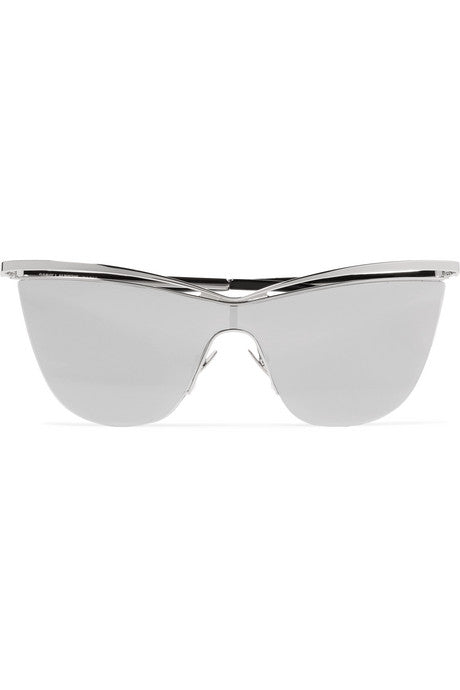 Cat-eye silver-tone and acetate mirrored sunglasses