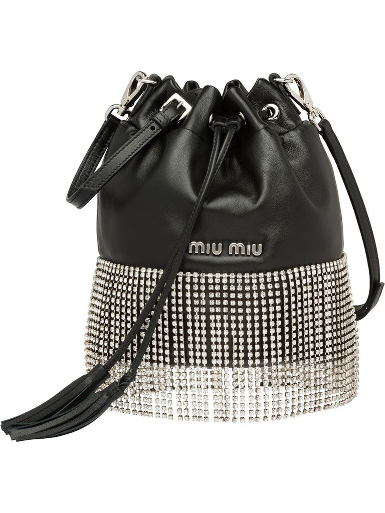 Leather bucket bag with crystals