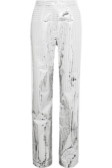 Space metallic coated crepe straight-leg pants