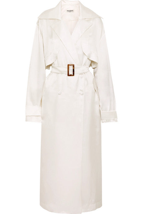 Belted silk-satin trench coat