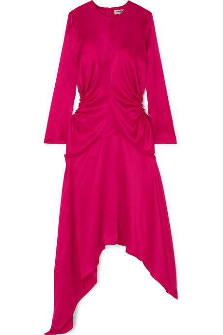 Asymmetric cutout silk-satin midi dress