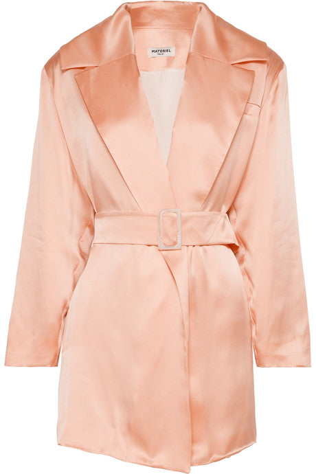 Belted silk-satin blazer