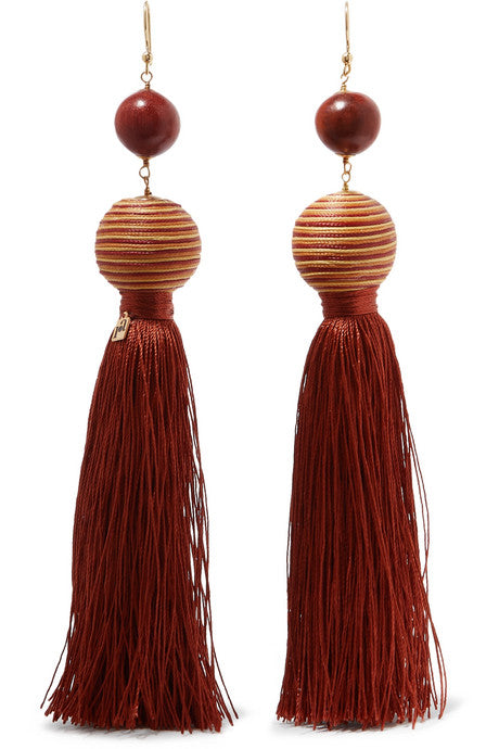 Wood and tassel earrings