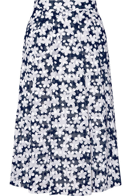 Audrey floral-print cotton-poplin midi skirt