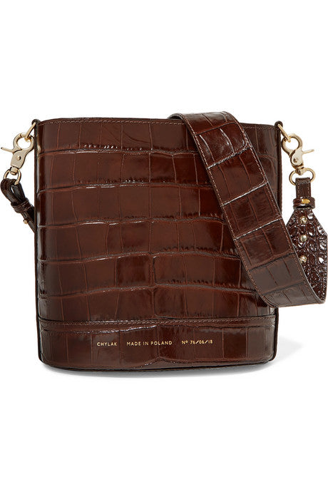 Cylinder croc-effect glossed-leather shoulder bag