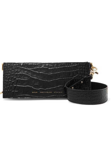 Glossed croc-effect leather shoulder bag