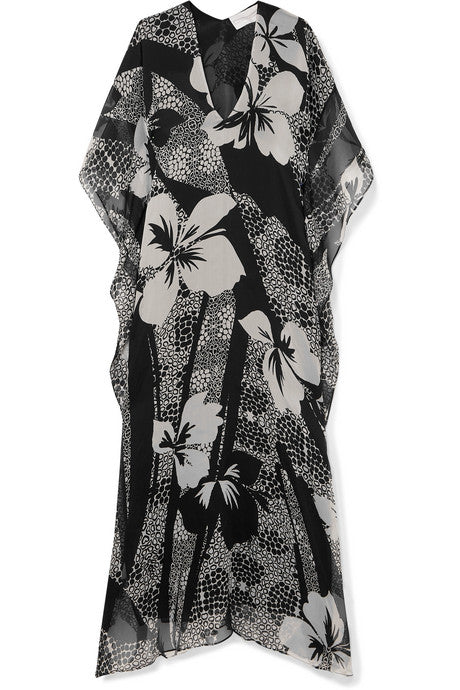 Printed silk-chiffon kaftan