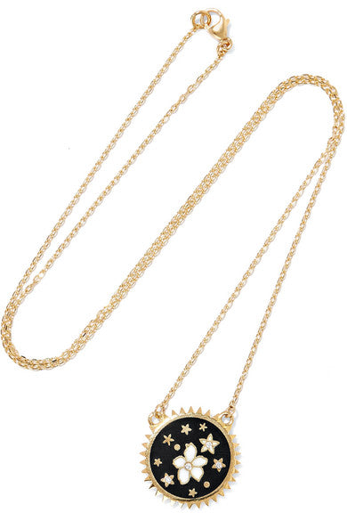 Dark Blossoms 18-karat gold, diamond and enamel necklace