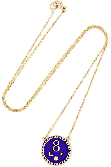 Karma 18-karat gold, diamond and enamel necklace