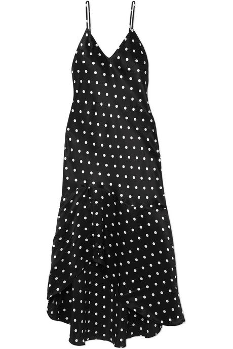 The Sandra asymmetric polka-dot silk-charmeuse dress