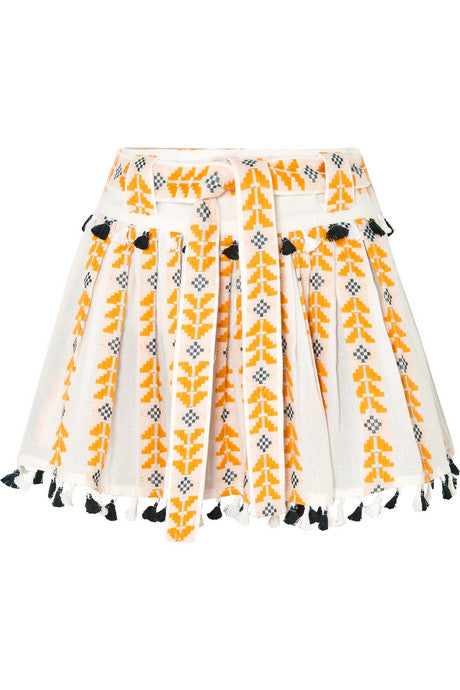 Embroidered tasseled cotton-gauze mini skirt