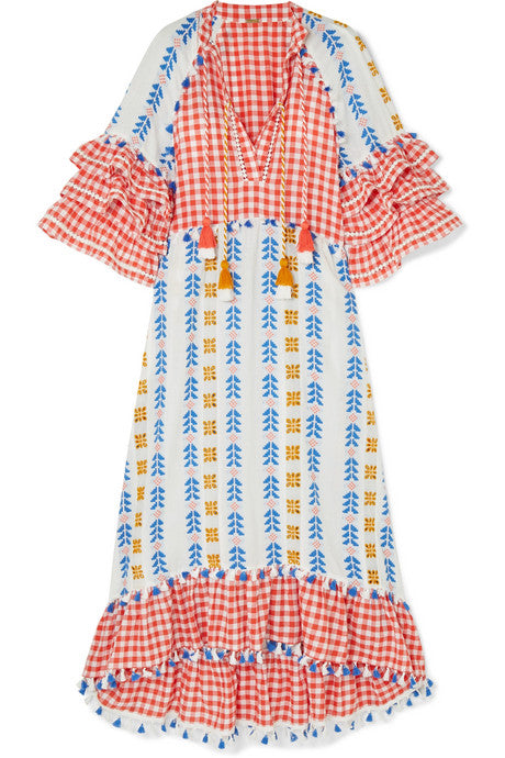 Tasseled cotton-jacquard and poplin dress