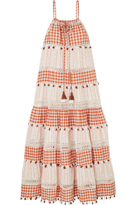 Tasseled cotton-jacquard and poplin maxi dress