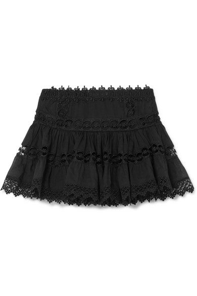 Greta crocheted lace-paneled cotton-blend mini skirt