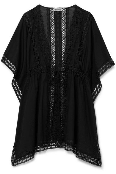 Kayla crocheted lace-paneled cotton-blend kaftan